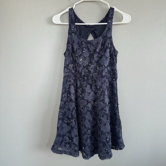 VINTAGE Wet Seal Sequin Lace Mini Dress Womans M Dark Blue Sleeveless Open Back - Picture 5 of 5